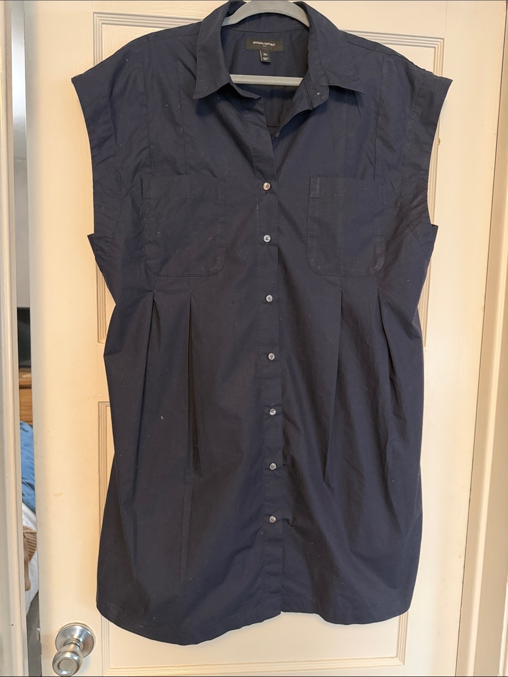 Banana Republic Navy Sleeveless Button-Down Dress